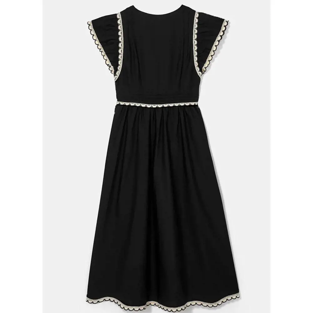Mint Velvet Black Cotton Scallop Trim Midi Dress